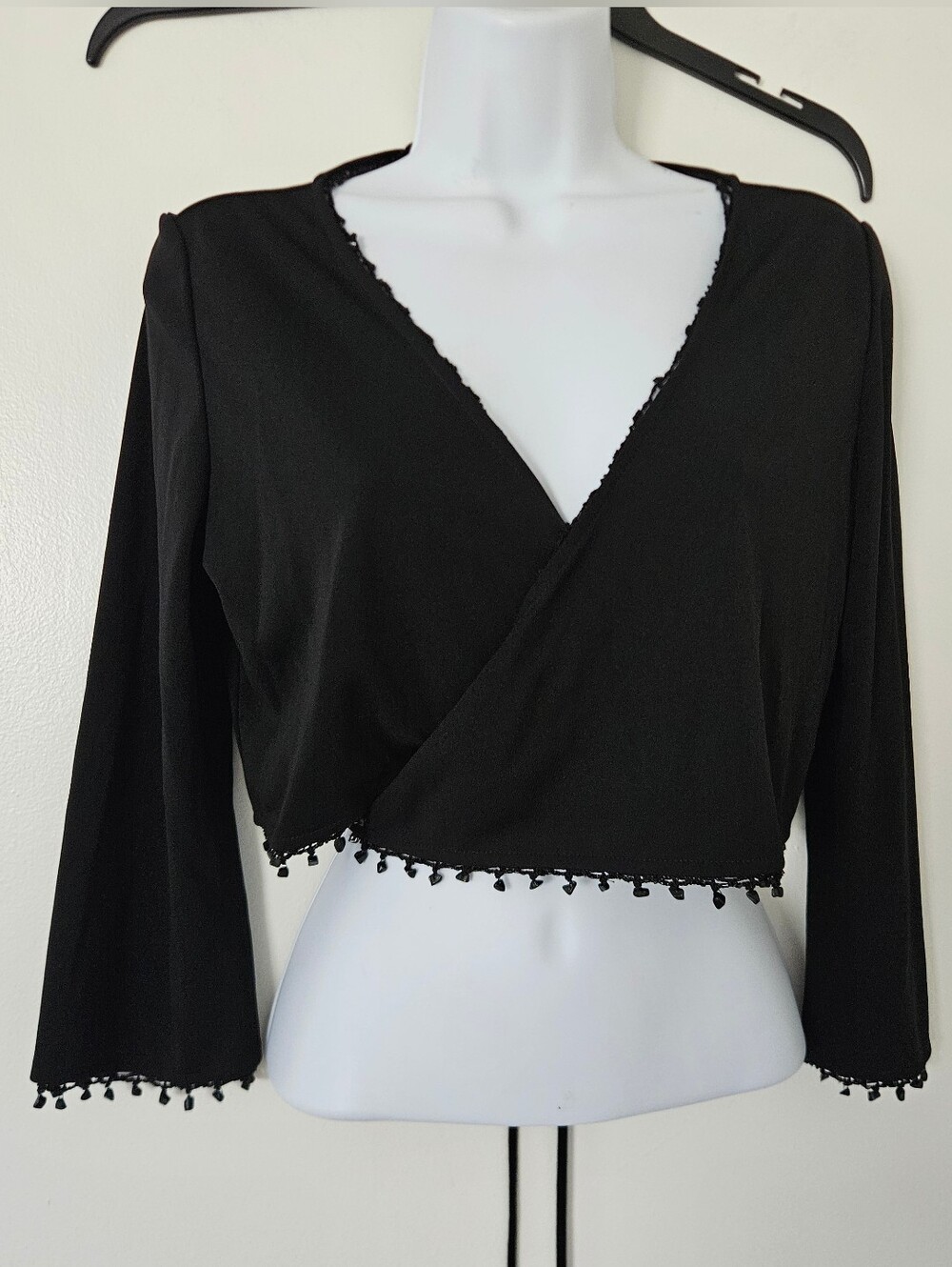Laurel Womens Bolero 36 Y2K Cropped Beaded Black Whimsigoth Wrap Evening Boho